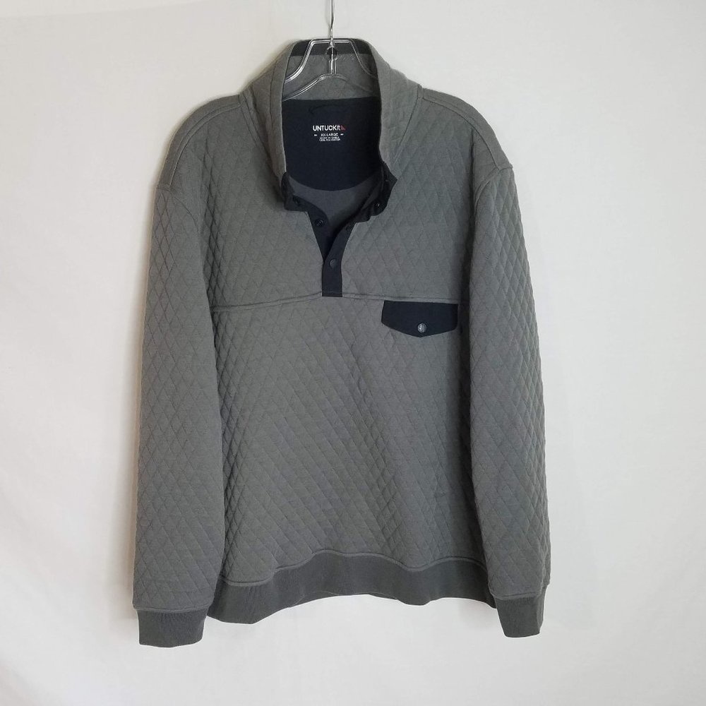 UNTUCKit Gray‎ Diamond Quilted Snap Pullover Sweatshirt Sweater Men's Size 2XL